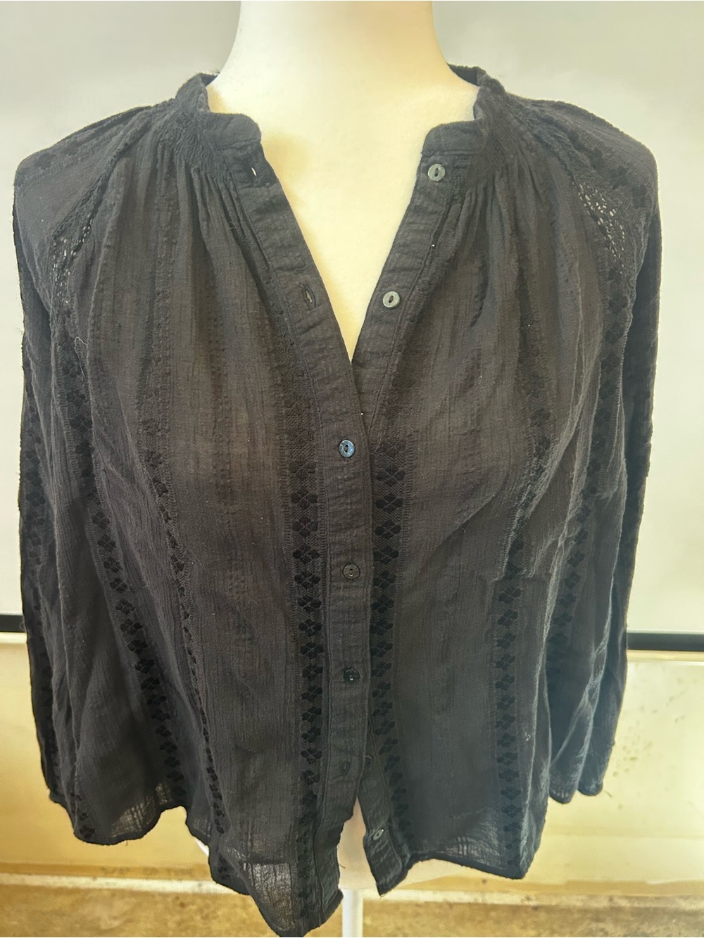 Universal Thread Black Button-Front Gauzy Peasant Blouse